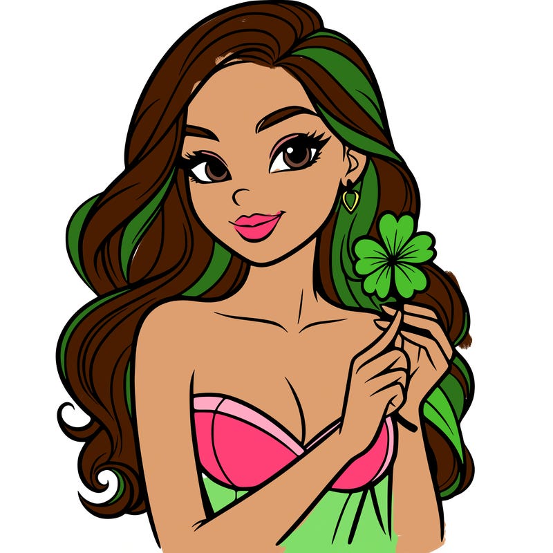 beautiful woman  carrying a clover