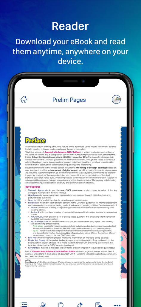 Oxford Educate - Oxford Educate app interface showing an interactive eBook reader with a science textbook preface
