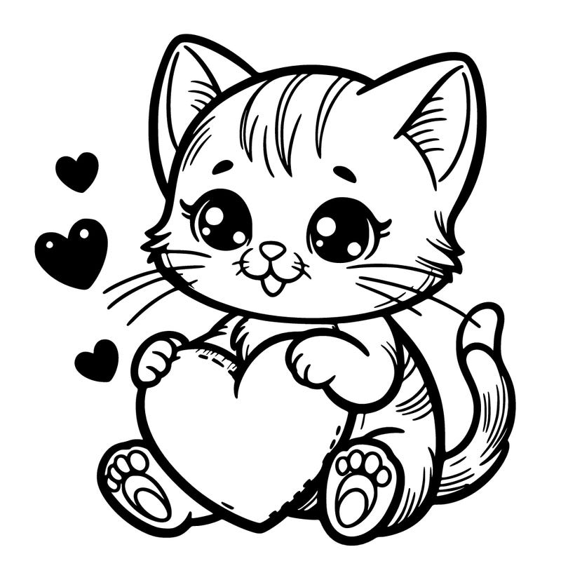 kitten holding a valentines heart