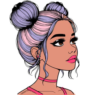 realistic girl with buns on the top of her head