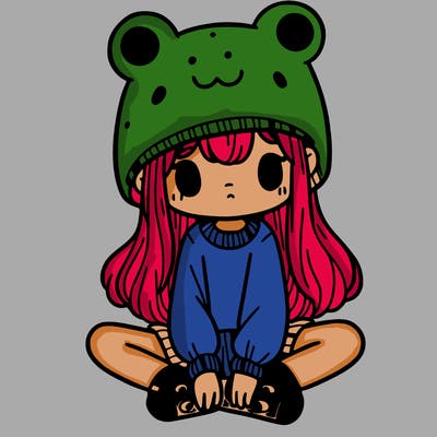 a girl wearing a frog hat and some frog socks
