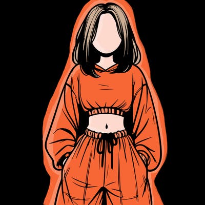 realistic girl faceless with baggy pants and a crop top