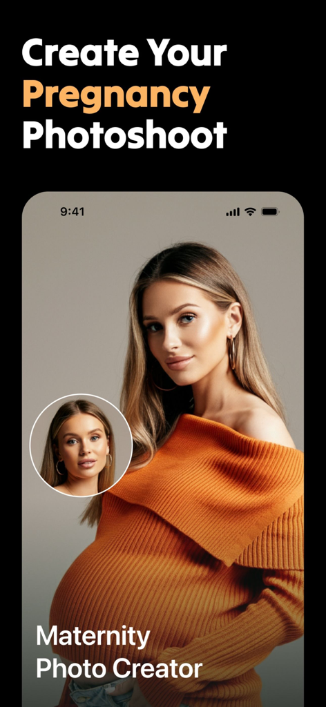 Creador de sesión de fotos de maternidad impulsado por IA para mujeres embarazadas.