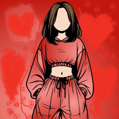 realistic girl faceless with baggy pants and a crop top