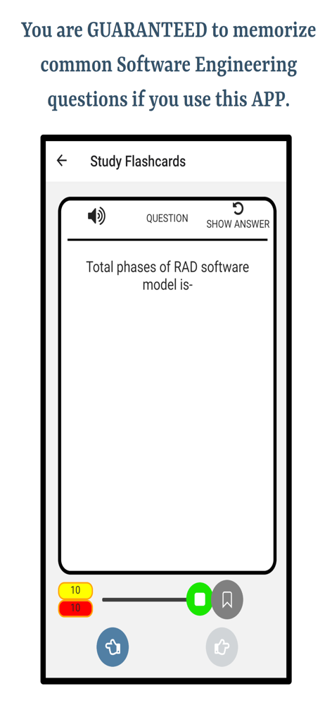 Learn Software Engineering - Study flashcard interface from the Learn Software Engineering app showing a technical question
