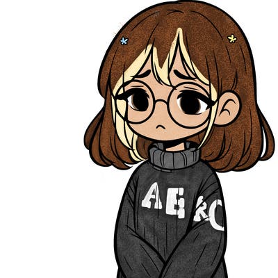 sad girl with glasses in a sweater