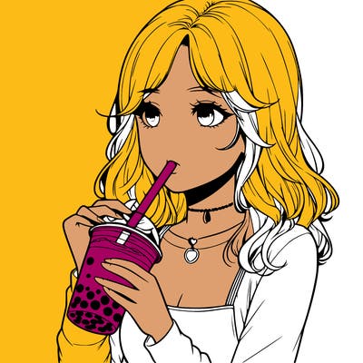 realistic girl drinking boba tea