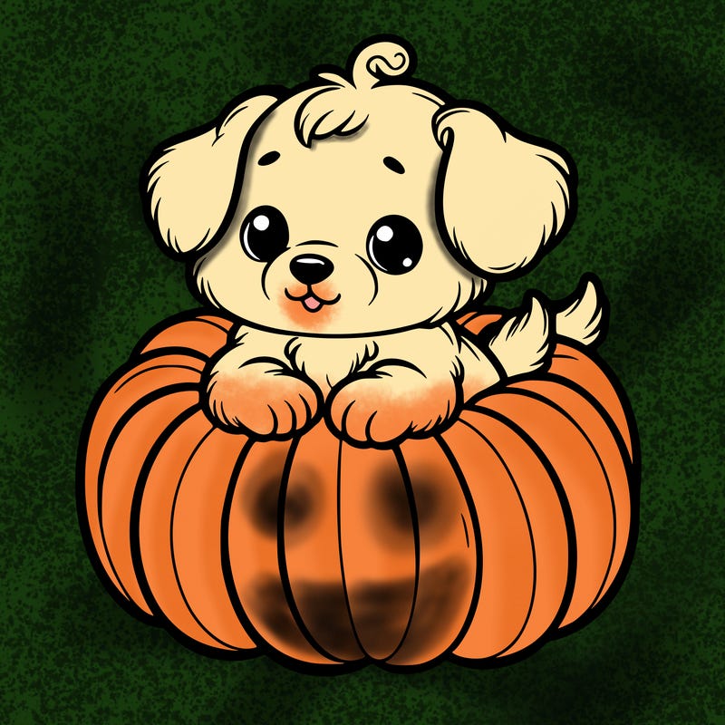 cute little puppy in a pumpkin