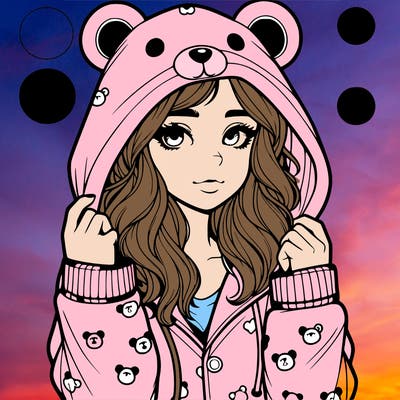 realistic girl in a animal pjs hoodie