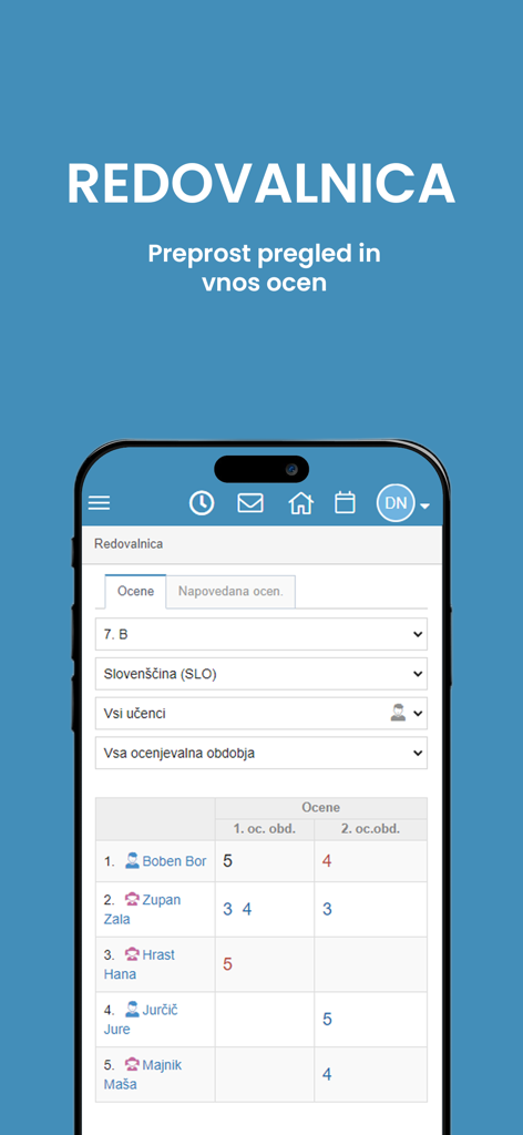 Lopolis - Schermata dello smartphone che mostra il registro voti dell'app Lopolis con elenco studenti e voti.