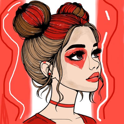 realistic girl with buns on the top of her head