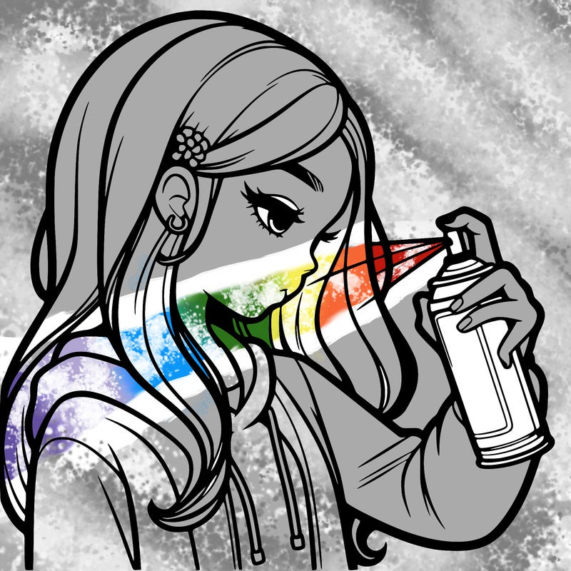 a realistic girl spray painting