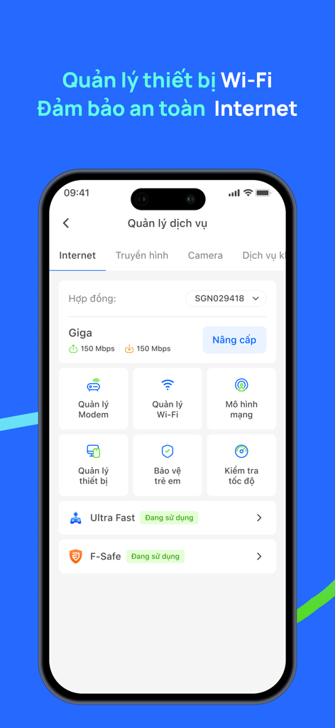 Hi FPT app dashboard for managing internet modem and wifi settings remotely