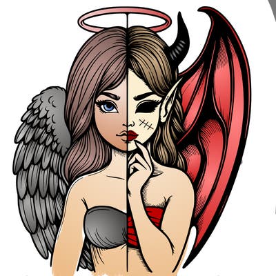 realistic angel half demon