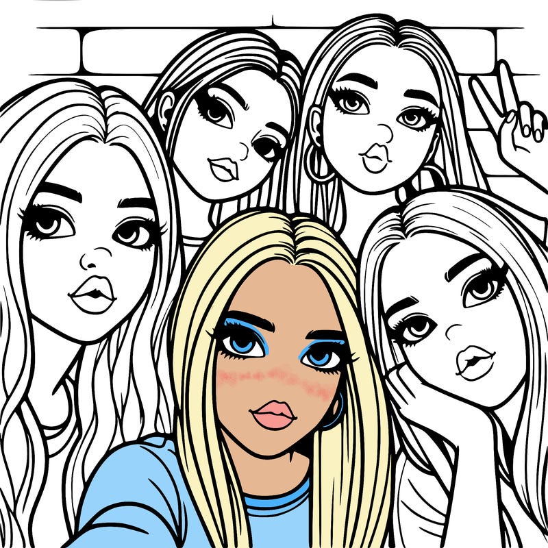 group of teen girls friends y2k up close in a selfie