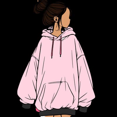realistic girl with a oversized sweatshirt on and a bun