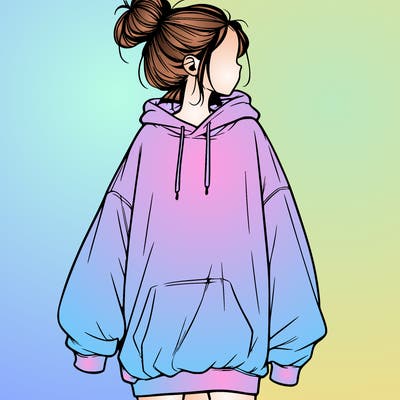realistic girl with a oversized sweatshirt on and a bun