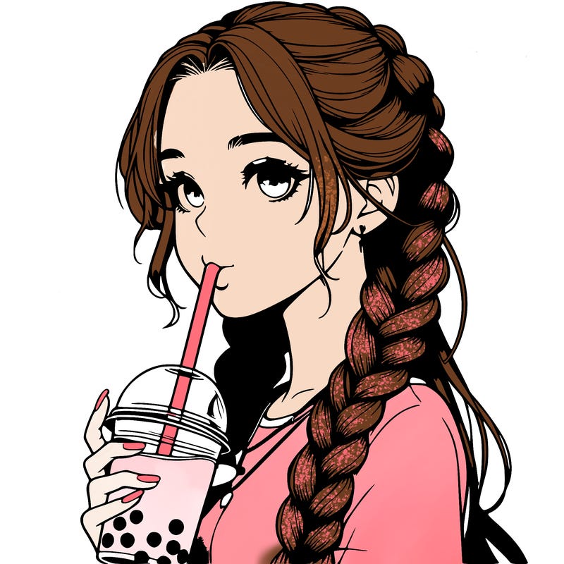 realistic girl with braided hair drinking boba