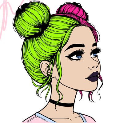 realistic girl with buns on the top of her head