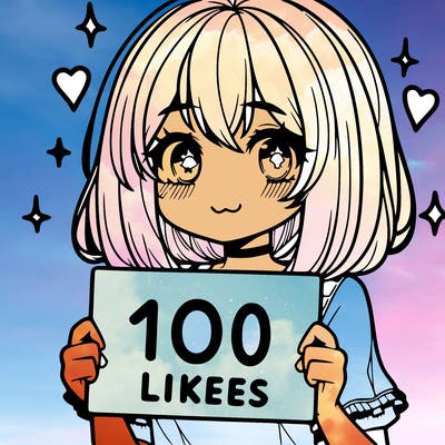 anima girl holding a 100 likes sign in her hand
