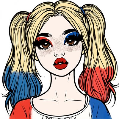 realistic girl with ponytails and lips