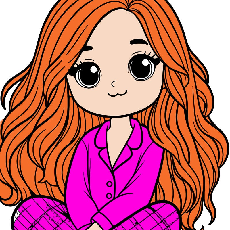 a girl with long hair in pajamas