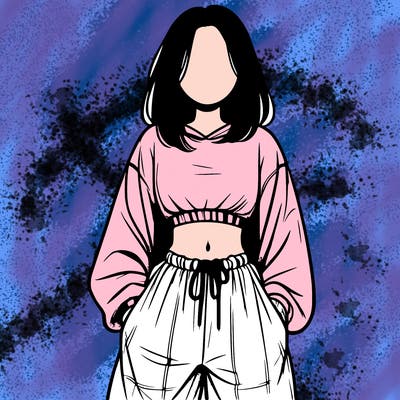 realistic girl faceless with baggy pants and a crop top