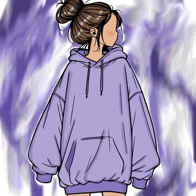 realistic girl with a oversized sweatshirt on and a bun