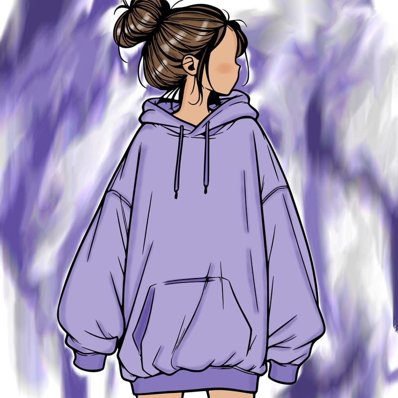 realistic girl with a oversized sweatshirt on and a bun