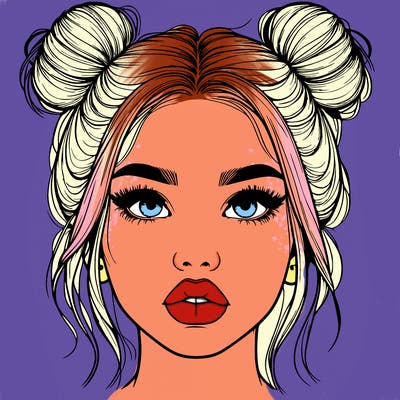 realistic girl with two buns on her hair and lips