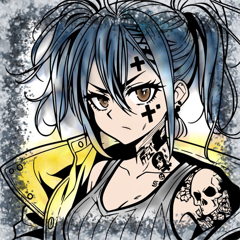 badass anime girl with scar and tattoos