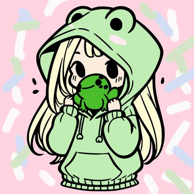 a girl holding a froggy hoodie