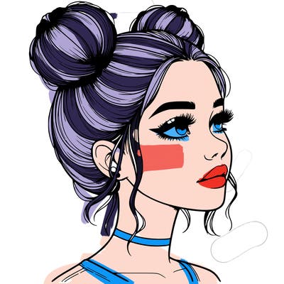 realistic girl with buns on the top of her head