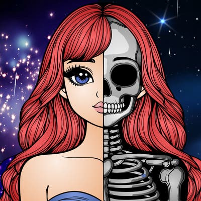 realistic half girl half skeleton