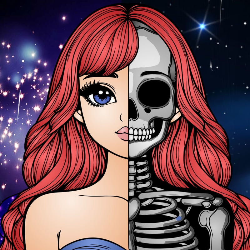 realistic half girl half skeleton