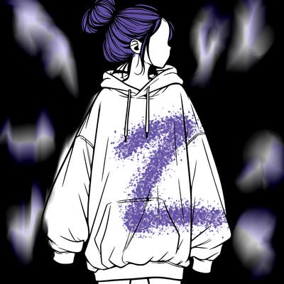 realistic girl with a oversized sweatshirt on and a bun