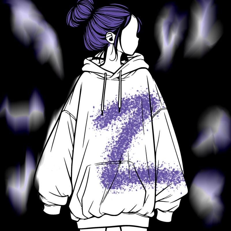 realistic girl with a oversized sweatshirt on and a bun