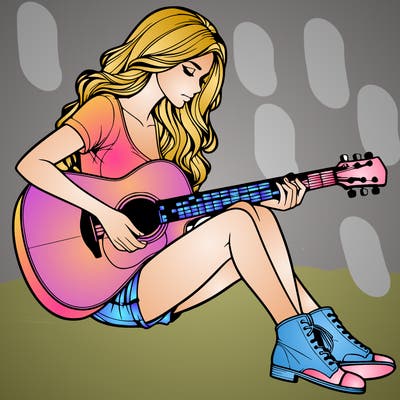 realistic woman play guitar