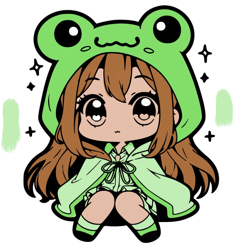 chibi girl with frog hoodie