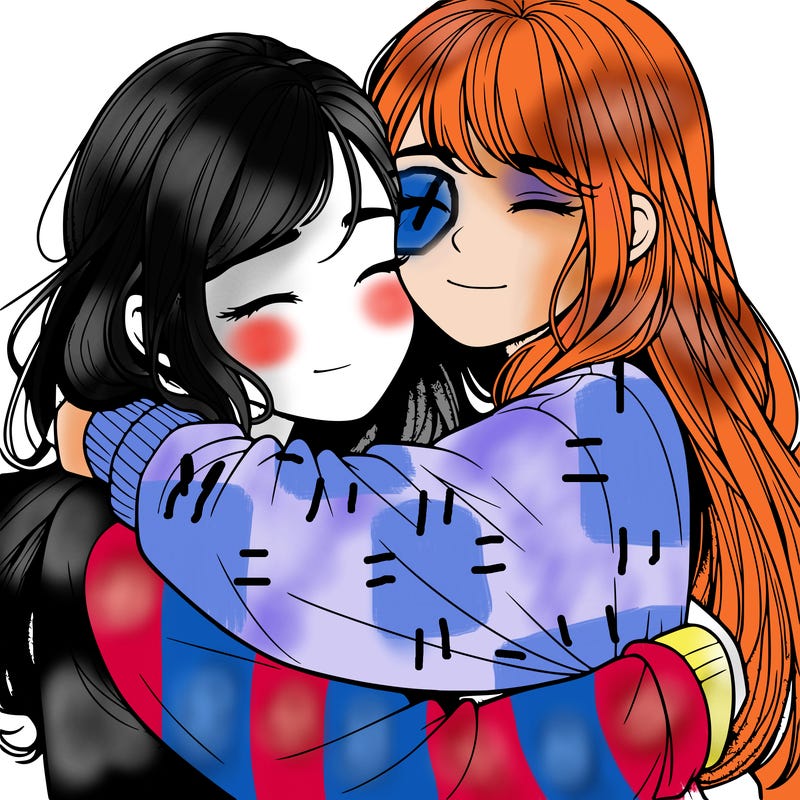 realistic two girls hugging