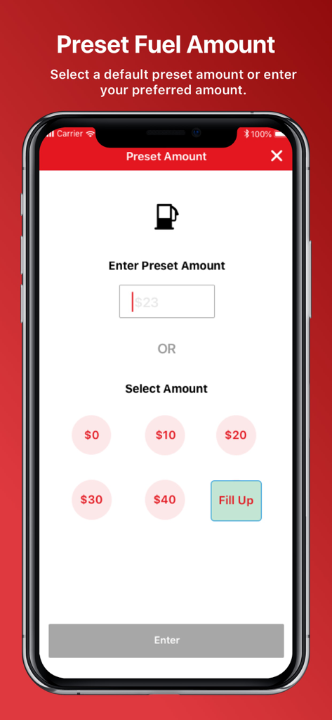 Safeway One Touch Fuel‪™‬ - Safeway One Touch Fuel app screen for selecting or entering a preset fuel purchase amount
