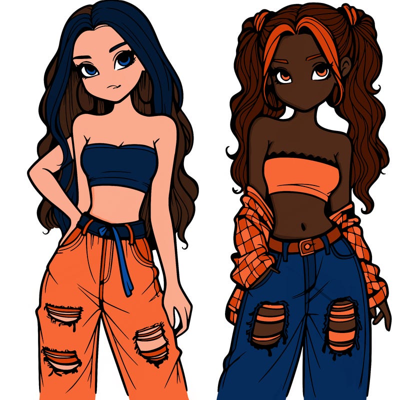 2 girls in crop tops and baggy jeans ripped