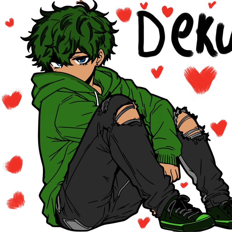 a male hoddie ripped jeans messy hair anime