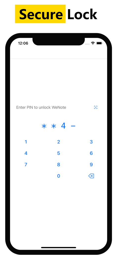 Pantalla de bloqueo PIN seguro para privacidad en la aplicación WeNote