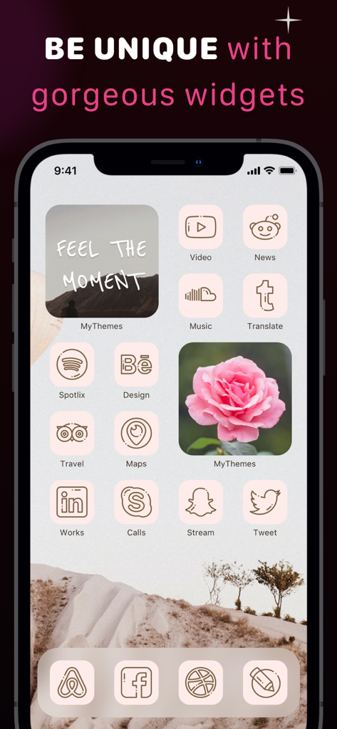Themes Widgets Icon, Screen 14 - Aesthetic iPhone home screen with customized minimalist beige icons and decorative photo widgets