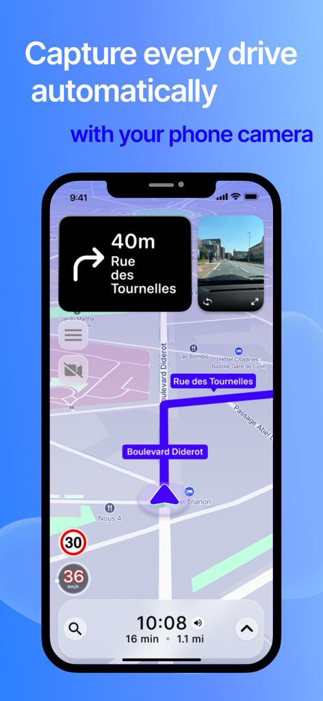 Weel: GPS & Dashcam - Weel-App-Oberfläche mit GPS-Navigation und Dashcam-Aufnahme auf einem Smartphone