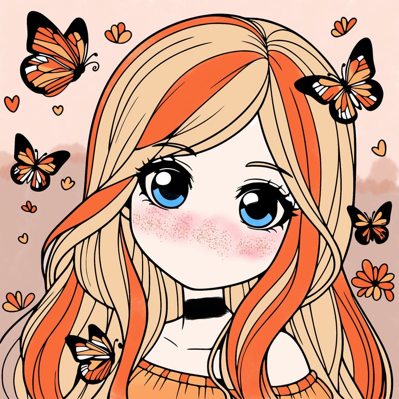 realistic girl with butterflies around her