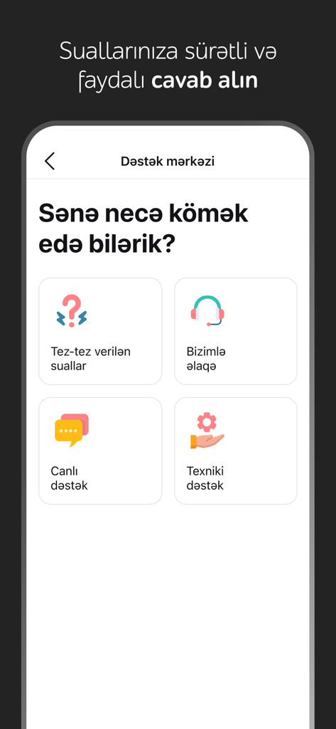 CityNet - Interfaz del centro de soporte de la aplicación CityNet con opciones para Preguntas Frecuentes, chat en vivo, contáctanos y soporte técnico.