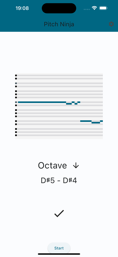 Pitch Ninja - Pitch Ninja app screenshot showing an octave interval singing exercise with a visual pitch tracking graph.