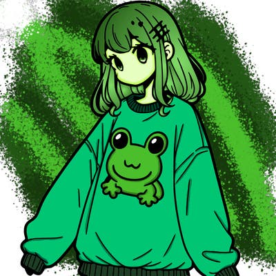 girl wearing frogging sweatshirt